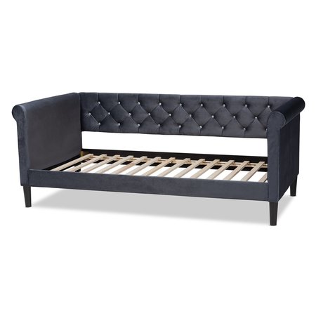 Baxton Studio Cora ModernGrey Velvet Upholstered and Dark Brown Finished Wood Twin Size Daybed 200-12553-ZORO